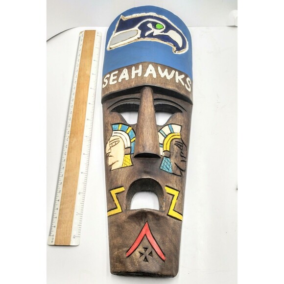 Seattle Seahawks NFL LOGO Tiki Totem Tribal Mascot Wall Statue 14.5Dorm Man Cave - Picture 4 of 6